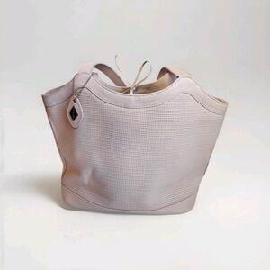 Isanti Italian Leather Tote Bag Pink Blush Woven Handbag Purse Medium Carryall‎